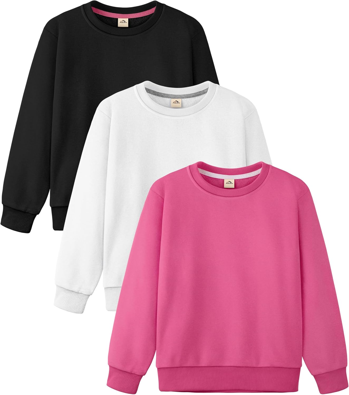 3 Pack Girls Sweatshirt Fleece Cotton Kids Sweatshirts Soft Crewneck Pullover Kids Clothing Girls Long Sleeve Shirts