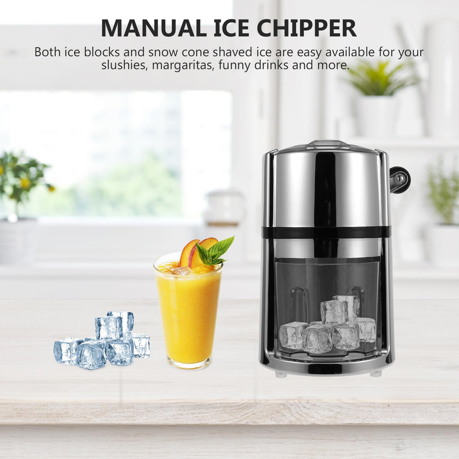 Broyeur à Glace Manuel Portable Manivelle, Machine à Glace Pilée sans Électricité, Compact et Léger, Cuisine, Bar et Boissons D'été, Appareil à Glaçons pour Smoothies et Granités
