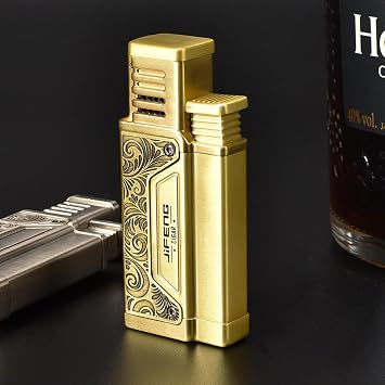 Cigar Torch Lighter, Windproof Straight Jet Flame, Built-in Cigar Punch, Visible Fuel Window,Gift Box for Men Refillable Butane Lighter Butane Not Included