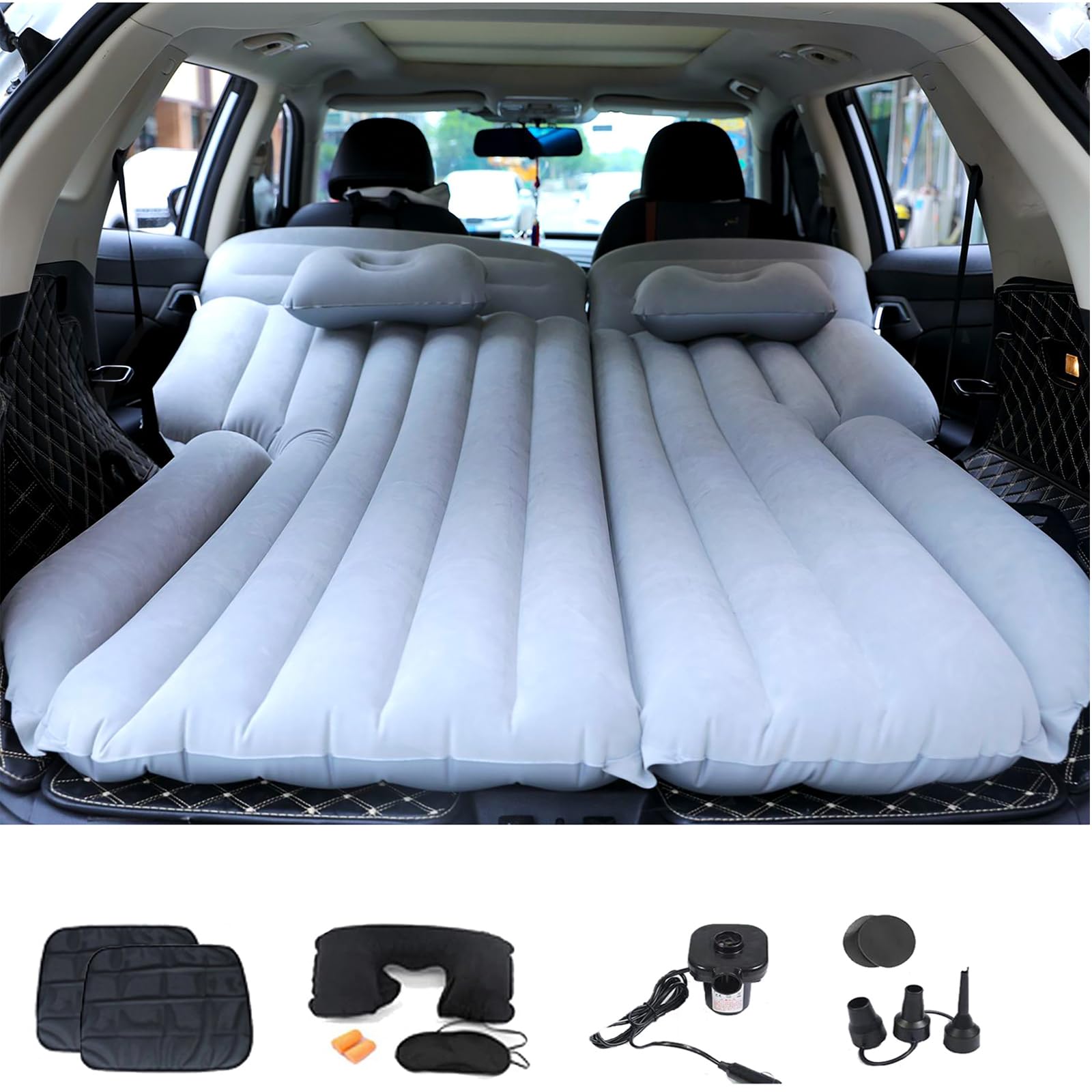 Icelus Auto Matratze SUV Luftmatratze with Luftpumpe 195 * 130 * 15 cm Aufblasbare Camping Kombi Luftbett für Auto Rücksitz Dickere Kofferraum Matratze Bett für Camping Outdoor Traveling