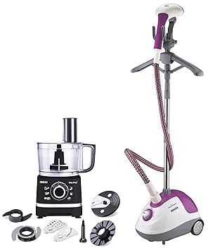 Inalsa Steam Master 1600-Watt Garment Steamer (White/Purple) & Inalsa Food Processor Easy Prep-800W with Processing Bowl & 7 Accessories,(Black)