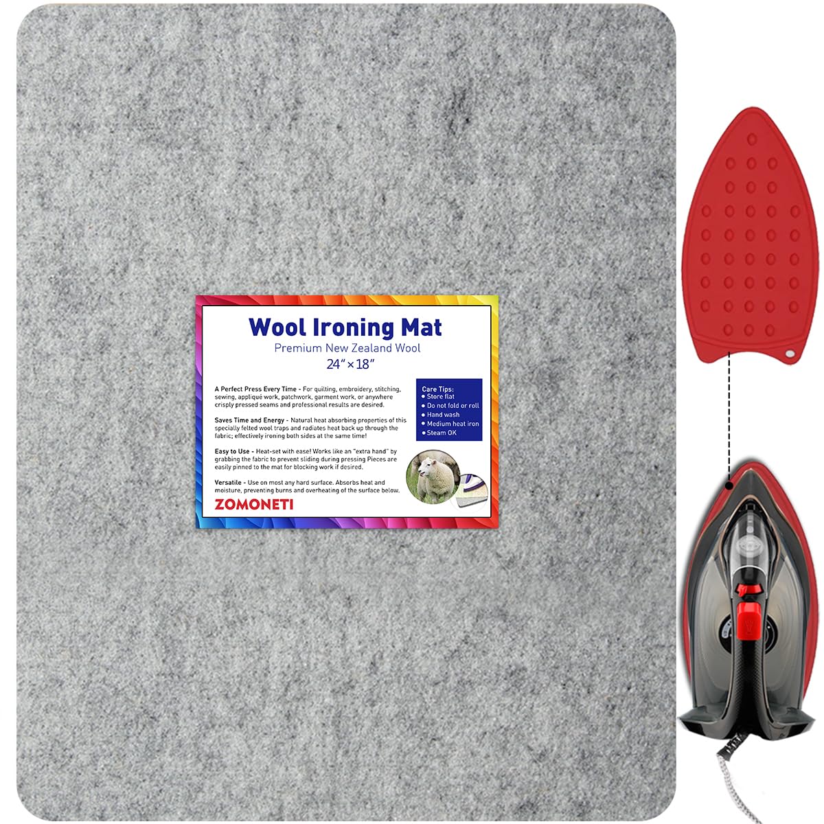 ZOMONETI 24" x 17" Wool Pressing Mat 100% New Zealand Felted Wool Ironing Mat Pad Blanket for Quilter, Sewing, Quilting Supplies and Notions