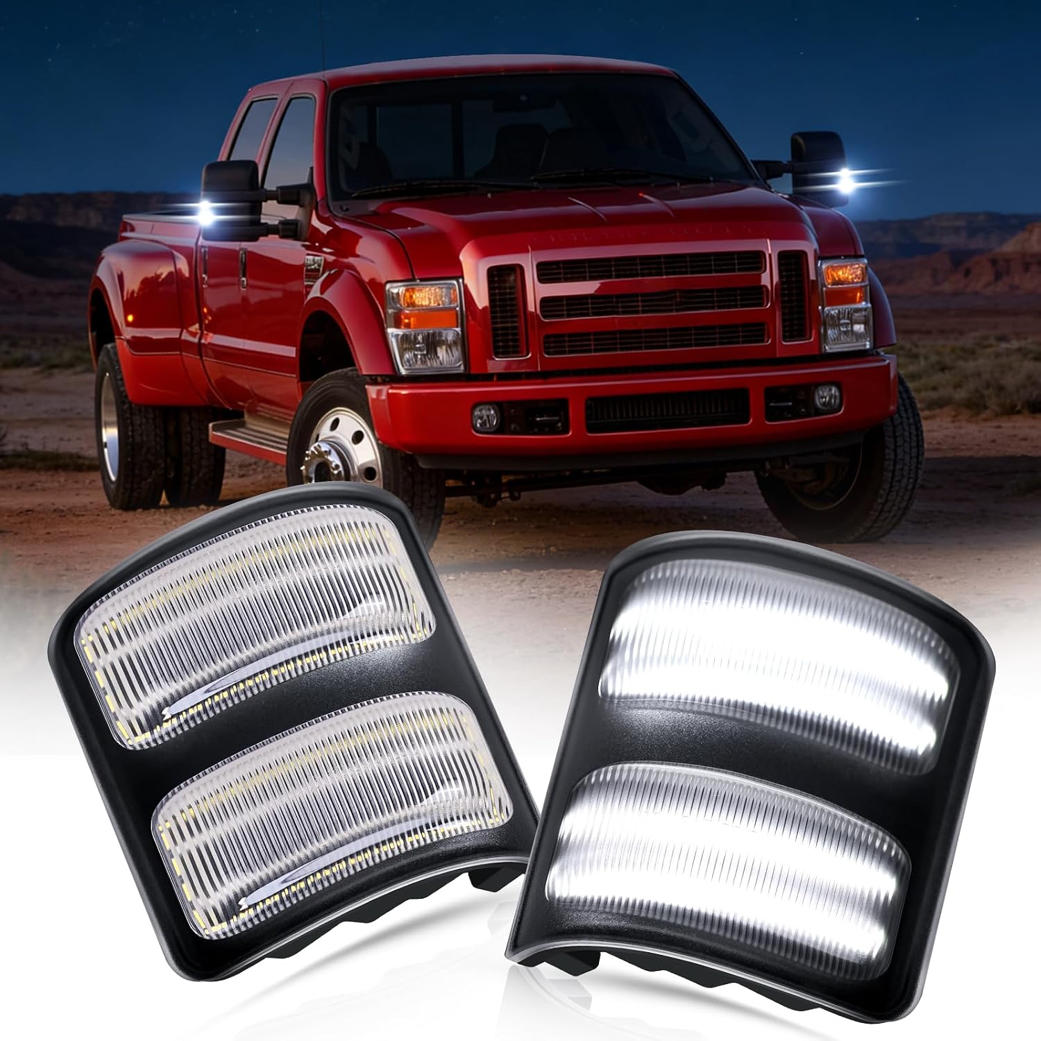 YCLL LED Side Mirror Marker Lights for 2008-2016 Fo'rd F250 F350 F450 F550 Super Duty Side Mirror LED Turn Signal Lights, Clear Lens White LED Mirror Light, 2PCS Turn signal Aftermarket Replacement