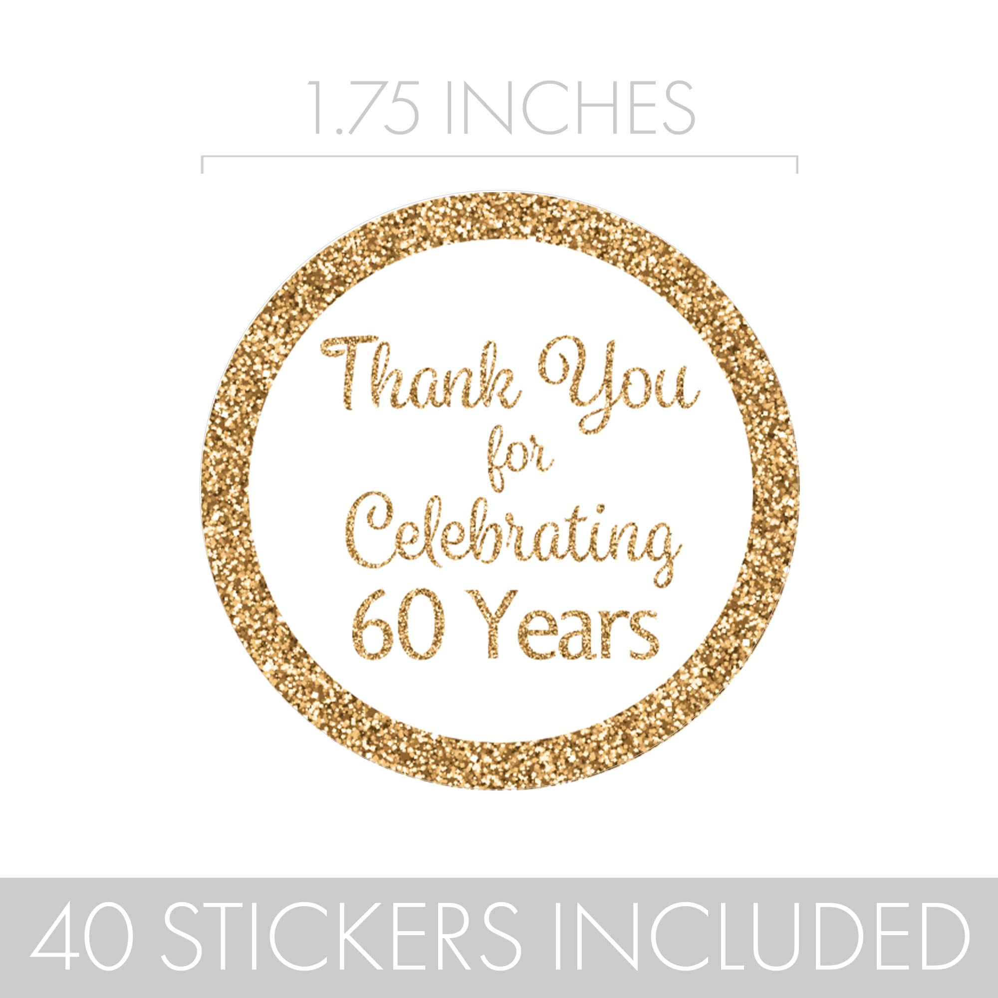 White and Gold 60th Birthday Thank You Stickers - 1.75 in - 40 Labels