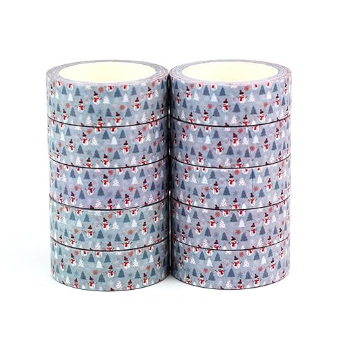 KKONION 10PcsSet Decorative Christmas Snowman White Tree Washi Tapes Scrapbooking Stickers Masking Tape Cute Stationery