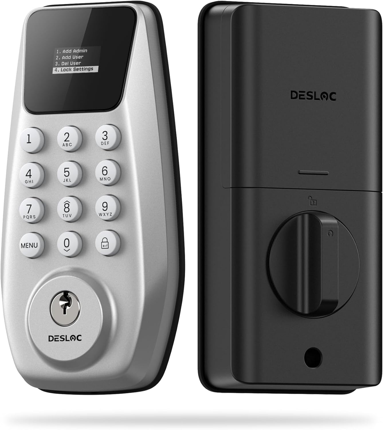 DESLOC C100 Keyless Entry Door Lock with Keypad, Smart Deadbolt Lock for Front Door with 2 Keys, Auto Lock, Easy Installation, 100 PIN Codes, IP54 Waterproof, BHMA Grade 3, Silver