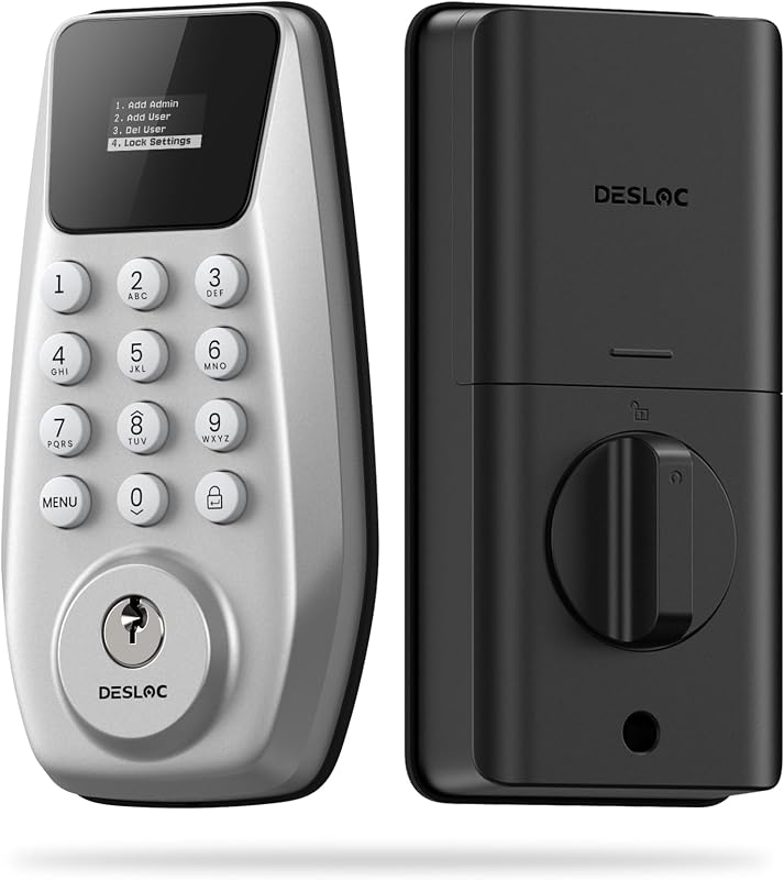 DESLOC C100 Keyless Entry Door Lock with Visual Display, Auto Lock | Create 100 Customizable User Codes and 4 One-Time Codes, 12-Month Battery, IP54, Easy Installation, BHMA Grade 3, Silver