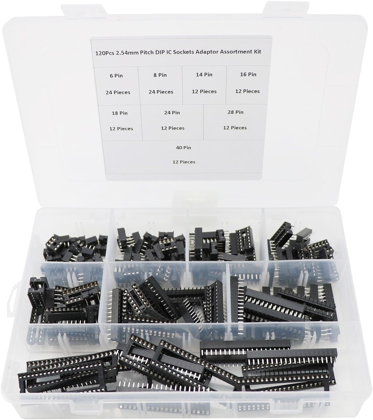 REES52 150Pcs 2.54mm Pitch Dual Row DIP IC Sockets Solder Type Adaptor Assortment Kit -6/8/14/16/18/24/28/40 Pin IC Socket (B07PSGW9FZ) Amazon Price History, Amazon Price Tracker