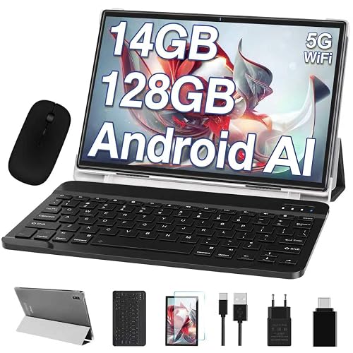Tablet de 10 polegadas Tablets Android, 14 GB RAM+128 GB ROM/TF 1TB, Octa-Core 2,0 Ghz, 5G WiFi, BT 