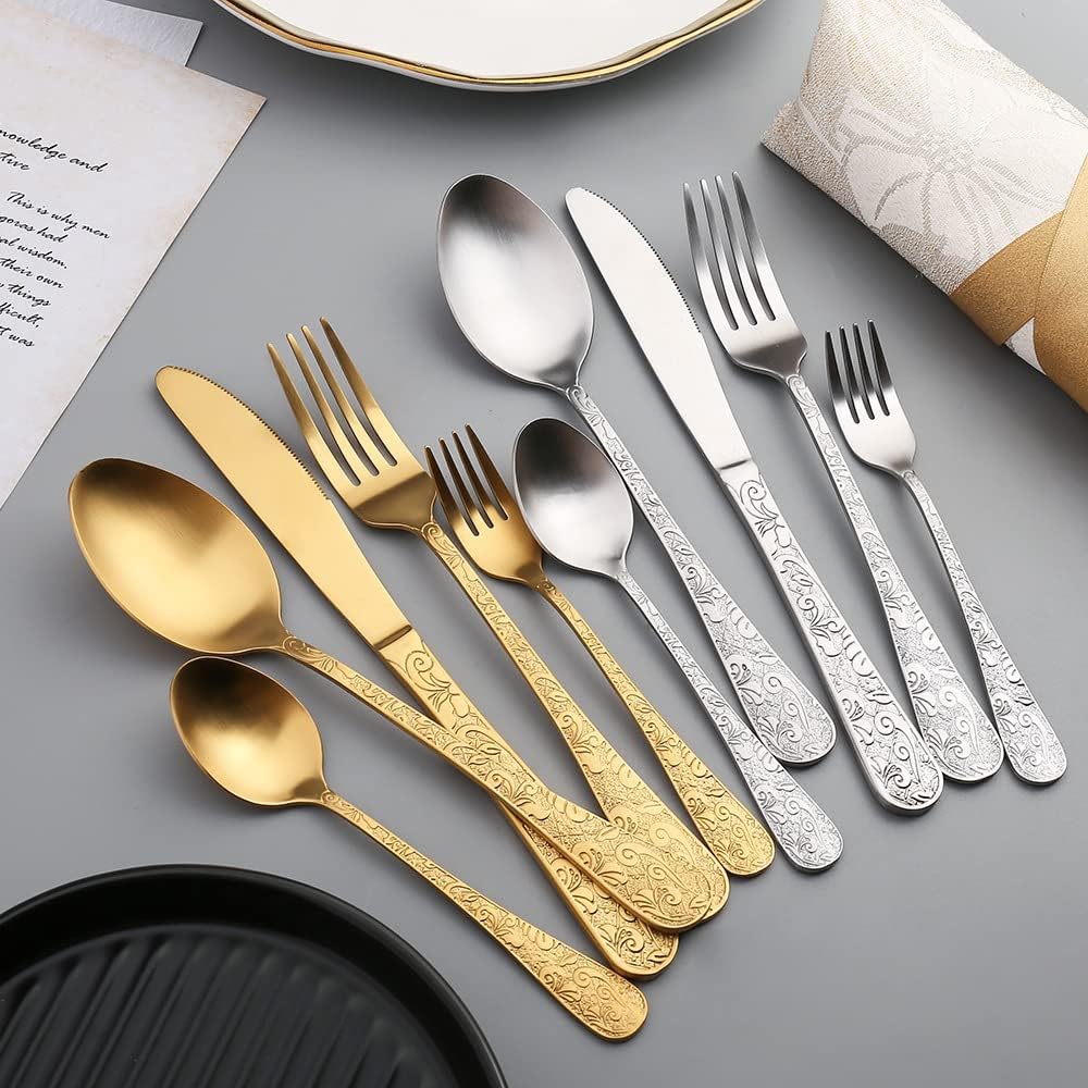 Ensemble de couverts en acier inoxydable de 80 pièces pour 16 personnes. Couverts modernes comprenant des couteaux, des fourchettes, des cuillères, de longues cuillères à café et des fourchettes à sal