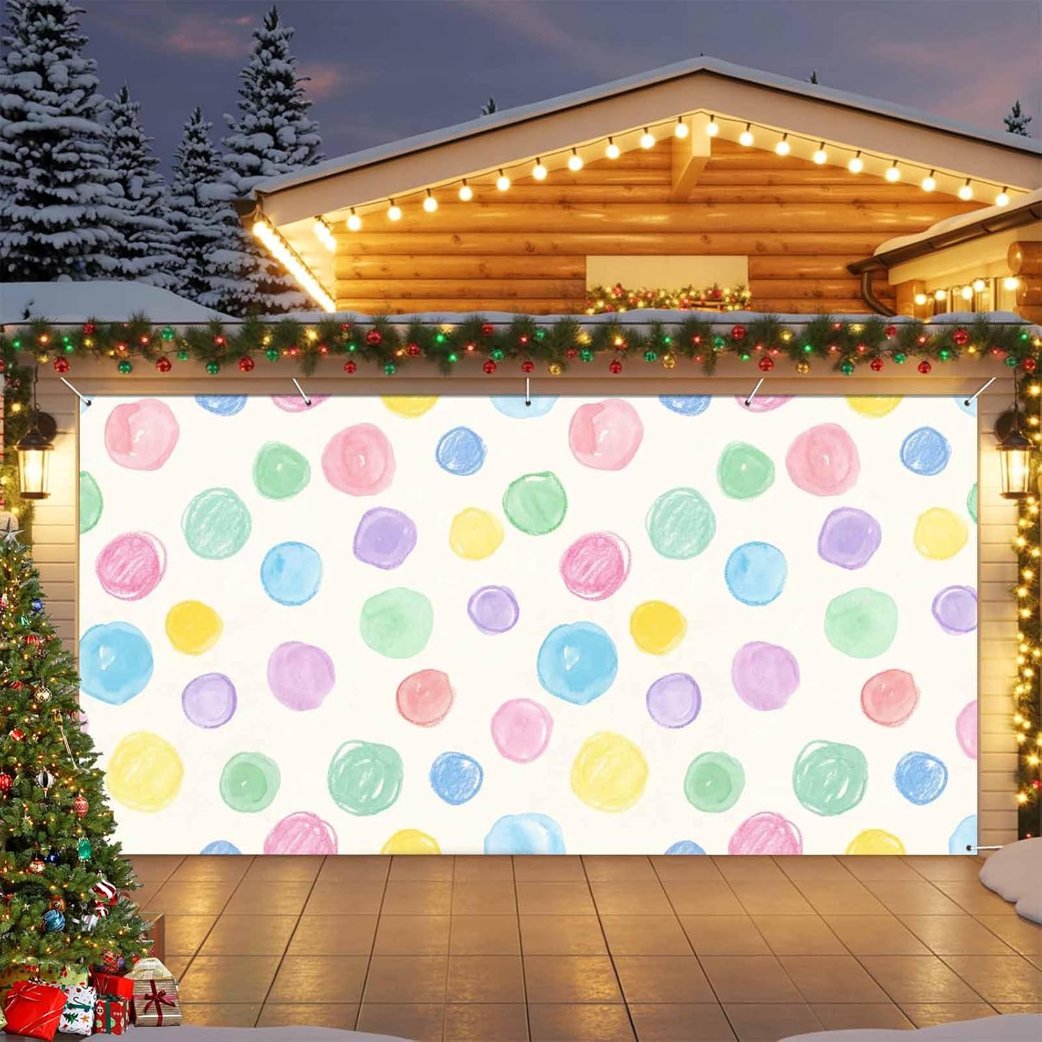 Colorful Polka Dot Garage Door Cover 7x8 FT Garage Door Banner Backdrop Doors Cover Large Watercolor Pink Purple Blue Bubble Abstract Garages Doors Decorations Garages Wall Decor for Outdoor Yard