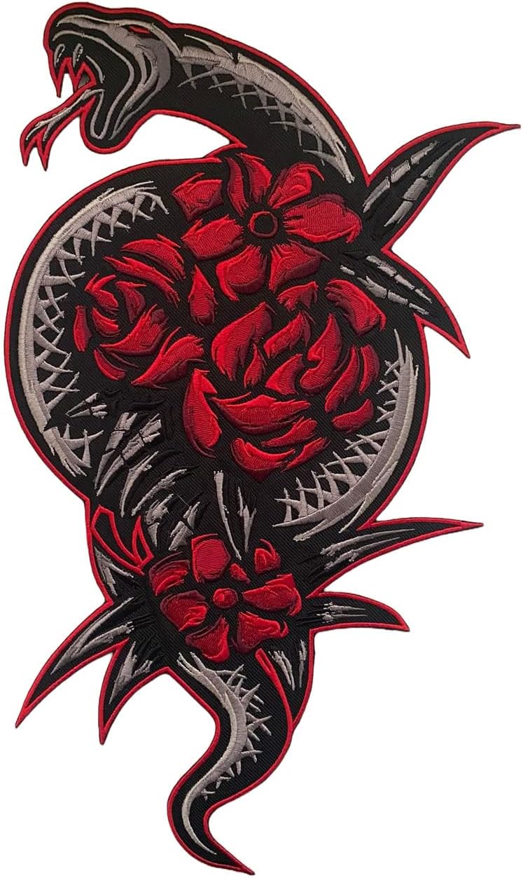 Red Flower Snake Large Back Patch for Custom Biker Vest/Iron-on/Sew on