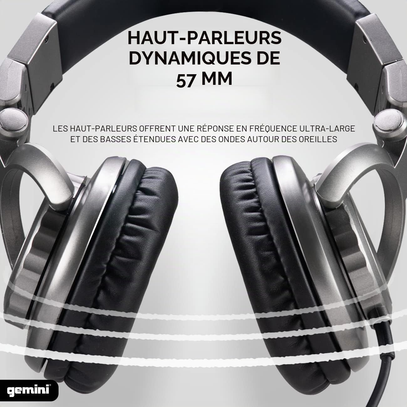 Gemini Sound DJX-500 – Casque DJ Professionnel, fermé, Filaire, Oreillettes pivotables à 90°/180°, Transducteurs 57mm, Oreillettes rembourrées – Idéal pour écoute en Studio