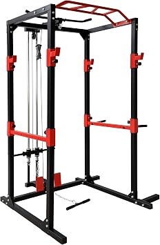 Heavy Duty Professional Adjustable Power Rack Weight Lifting Cage with Cable System & Deluxe Pull Up Bar