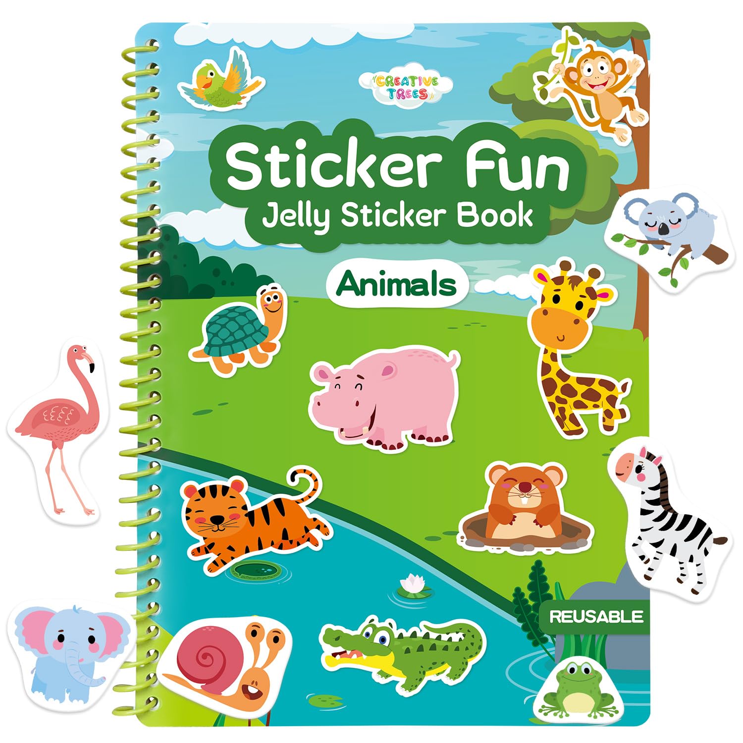 CREATIVETREES Jelly Sticker Book for Kids 3-6 Years, Reusable Sticker Book for Toddlers, Easy to Clean Waterproof, Road Trip Activity for Kids,