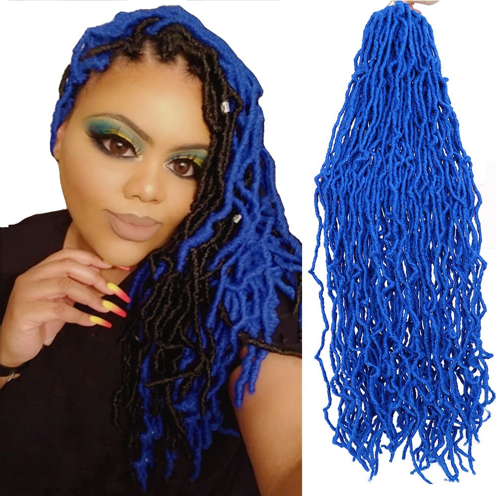 Soft Locs Crochet Hair - 18inch, 6 Packs, Faux Locs, Pre Looped, Blue Color, Synthetic, Curly Wavy Crochet Braids for Women