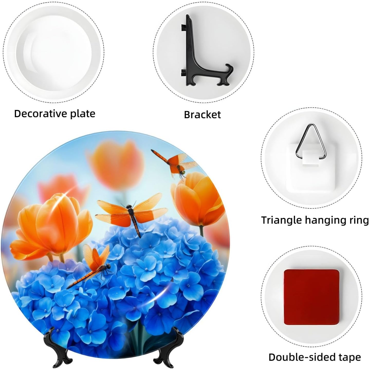 Butterflies And Flowers Style Ceramic Plate Display Decorative Plate With Stand Wall Hanging Plate For Home Decor 10 Inch