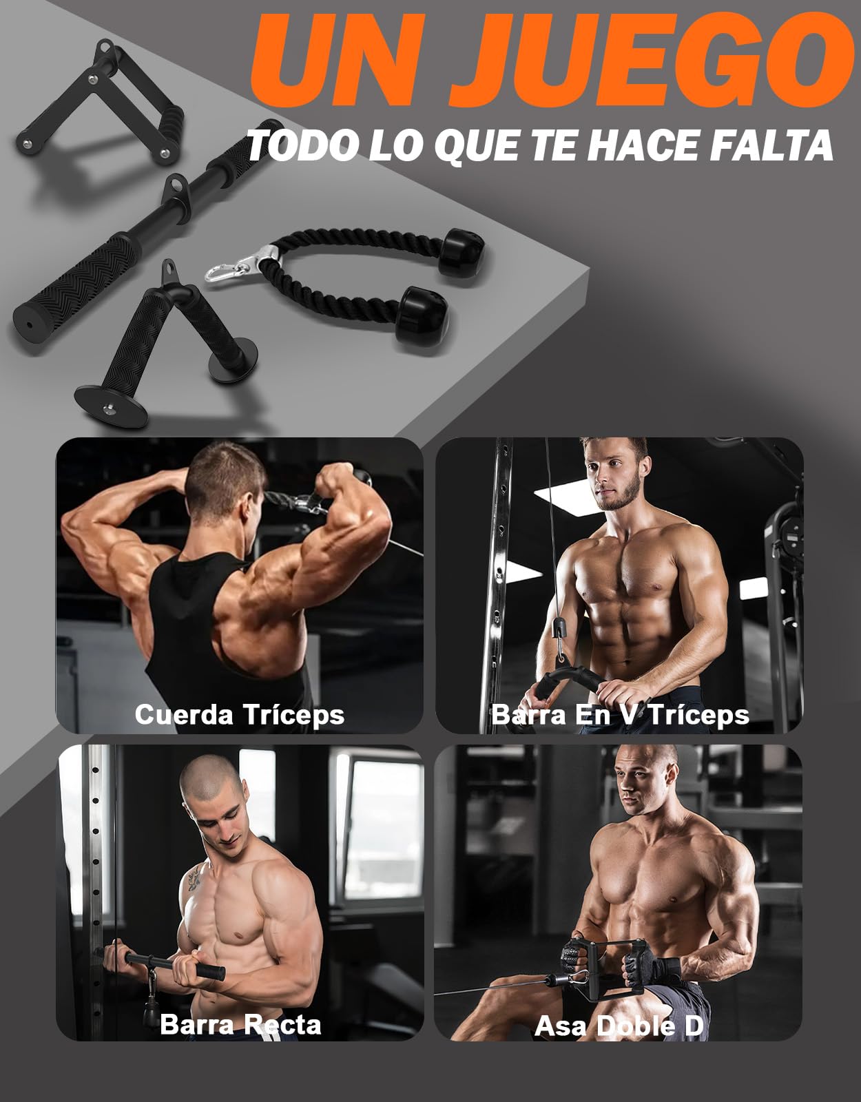 Set de accesorios para máquina de cable Fitarc para gimnasio y entrenamientos en casa, accesorios de extracción LAT con agarres antideslizantes, negro