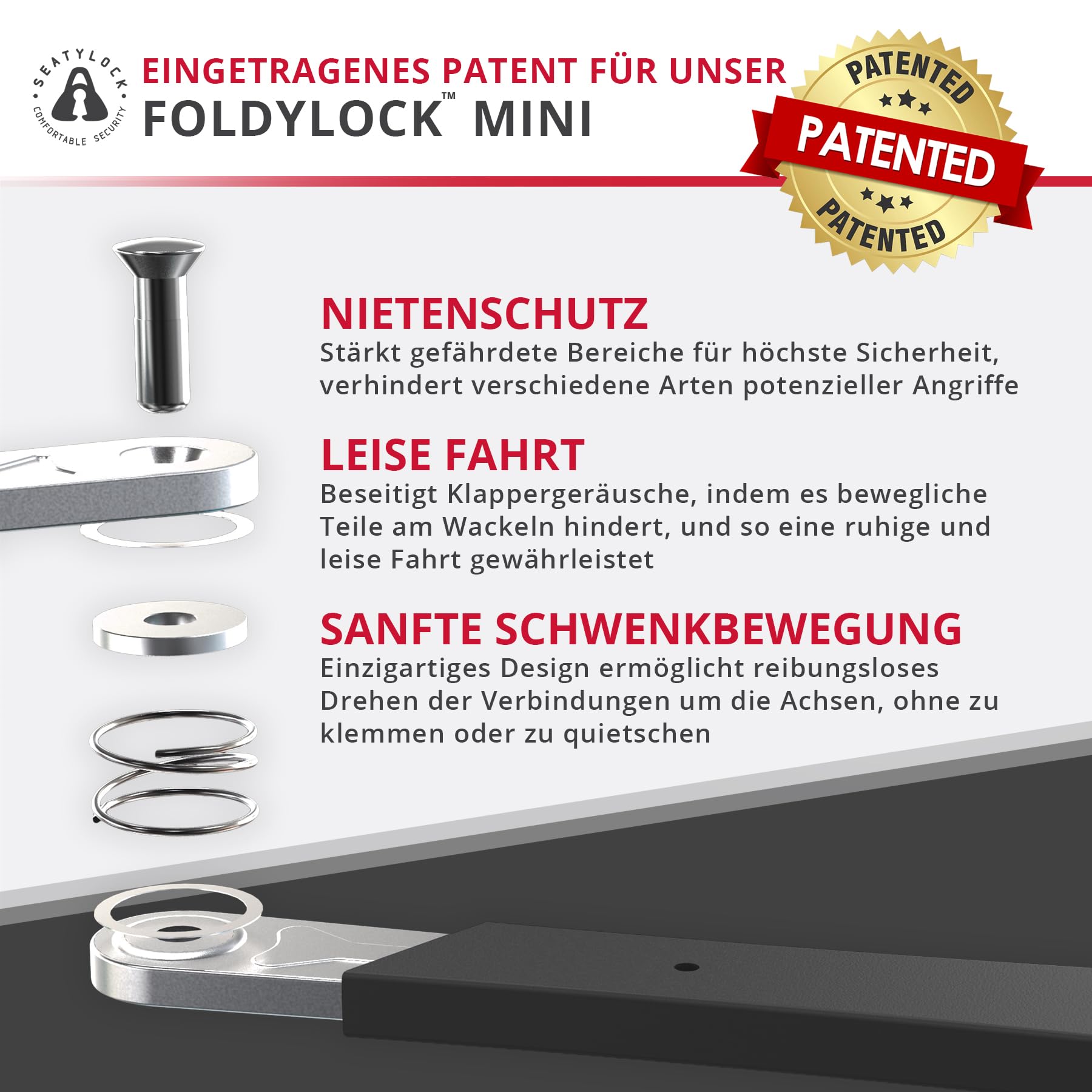 FoldyLock Mini Faltschloss mit Schlüssel - Patentiertes Testsieger Fahrradschloss mit Halterung für hohe Sicherheit - Starkes und Leichtes Fahrrad Schloss für City Bikes und e Scooter - 75 cm