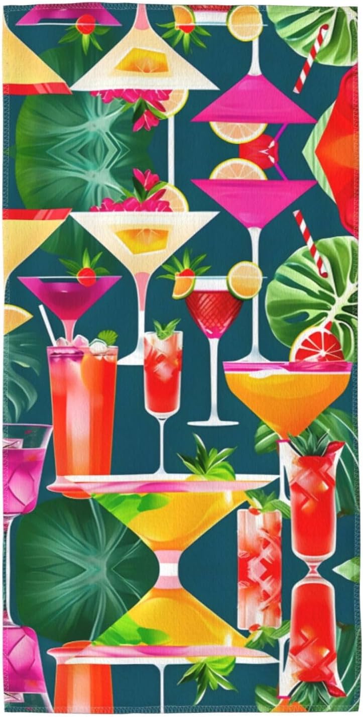 Tropical Cocktail Print Hand Towels for Kitchen, Decorative Bathroom Towels Decor Farmhouse Cute for Men Women Gifts