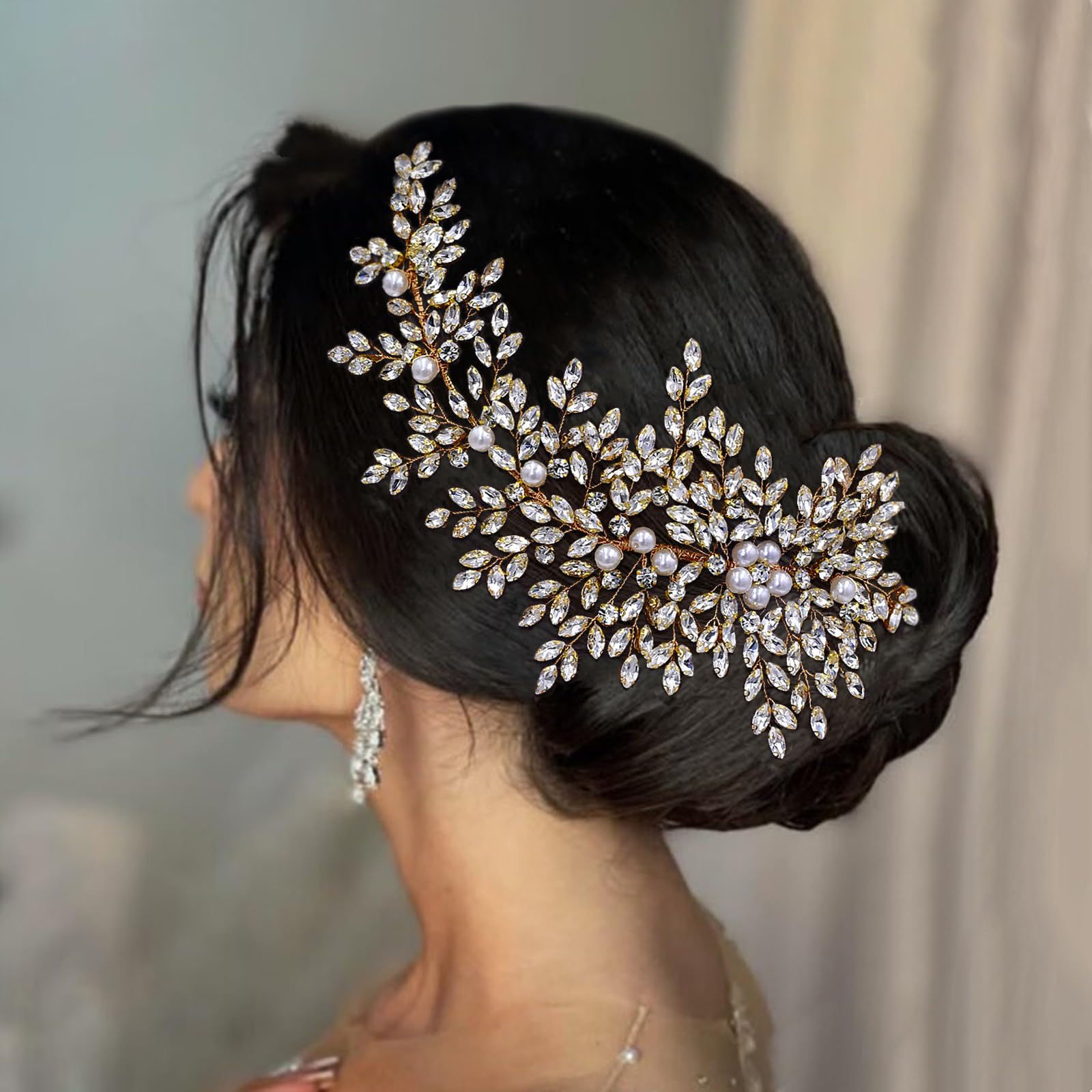 Crystal Wedding Hair Comb Bridal Hair Accessories Pearl and Rhinestone Bridal Side Combs for Women and Girls (Gold)