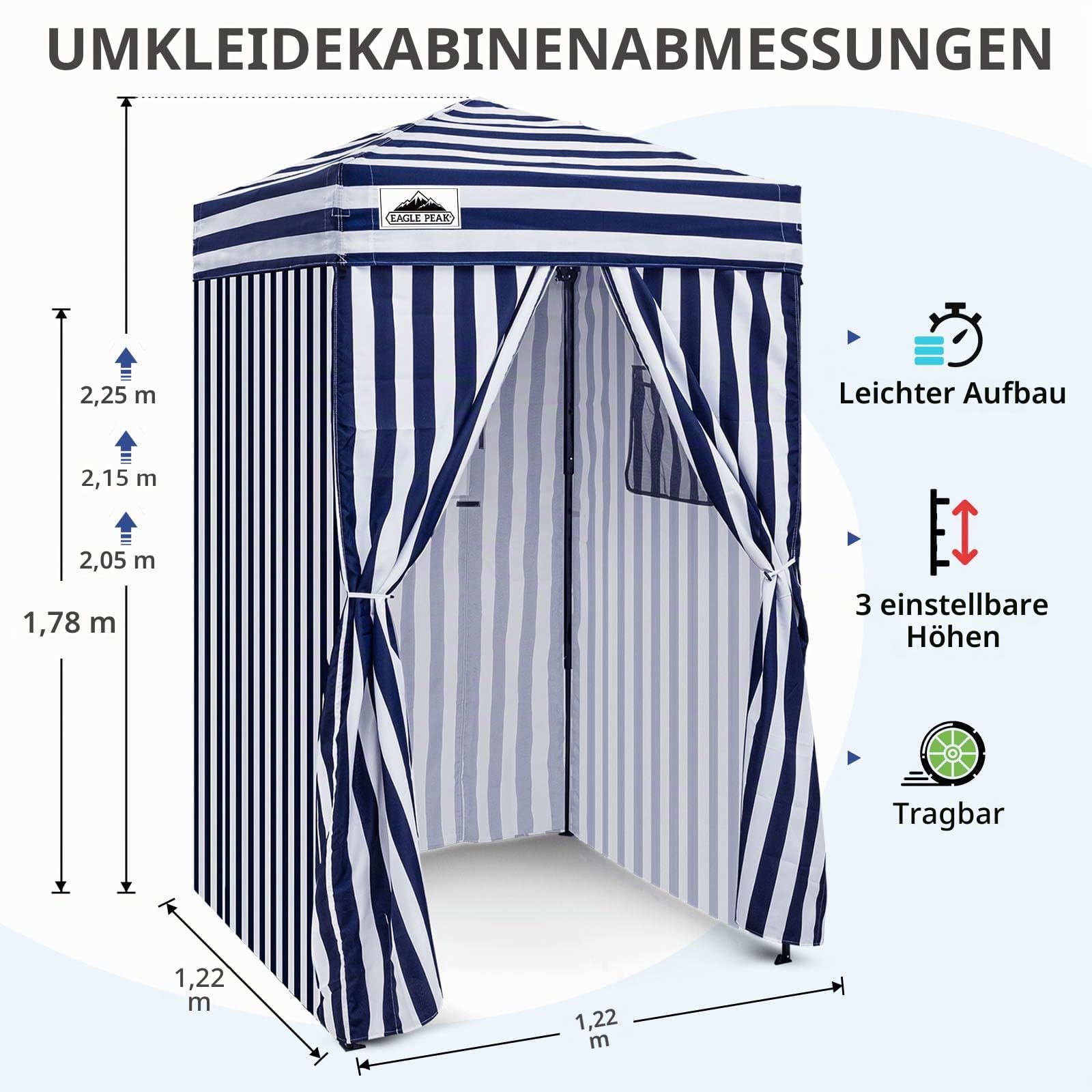 EAGLE PEAK Flex Ultra Compact Pop-Up-Umkleidekabine, tragbar, 1,2 x 1,2 m, für Pool, modische Fotoshootings oder Camping (Marineblau/Weiß)