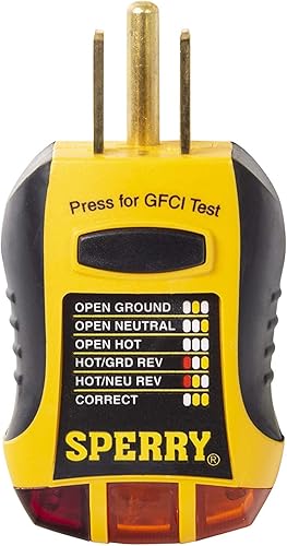 Miniatura 2 de Sperry Instruments - Probador de enchufe y receptáculos de interruptor GFCI salidas de corriente alterna estándar de 120 voltios 7 indicadores