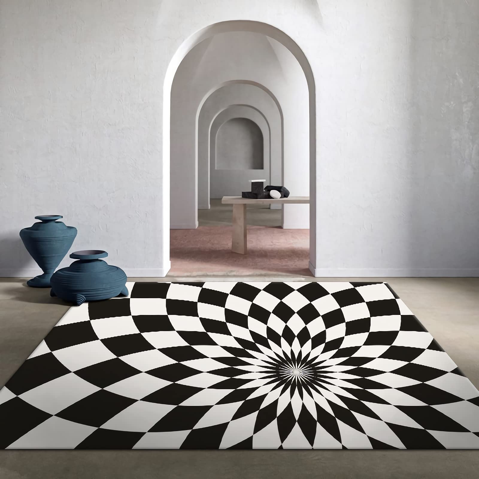 Tappeto decorazioni stanza aesthetic,Moquette Facile Da Pulire, Disegno Astratto Bianco Nero accessori gaming room,tappeto per cameretta 80x120cm