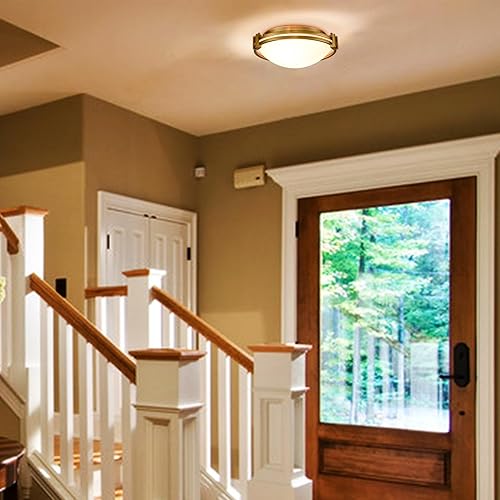 Miniatura 2 de Moderna lámpara de techo de montaje empotrado dorada de 12 pulgadas, lámpara de techo de vidrio de leche, lámpara de techo de latón de mediados de