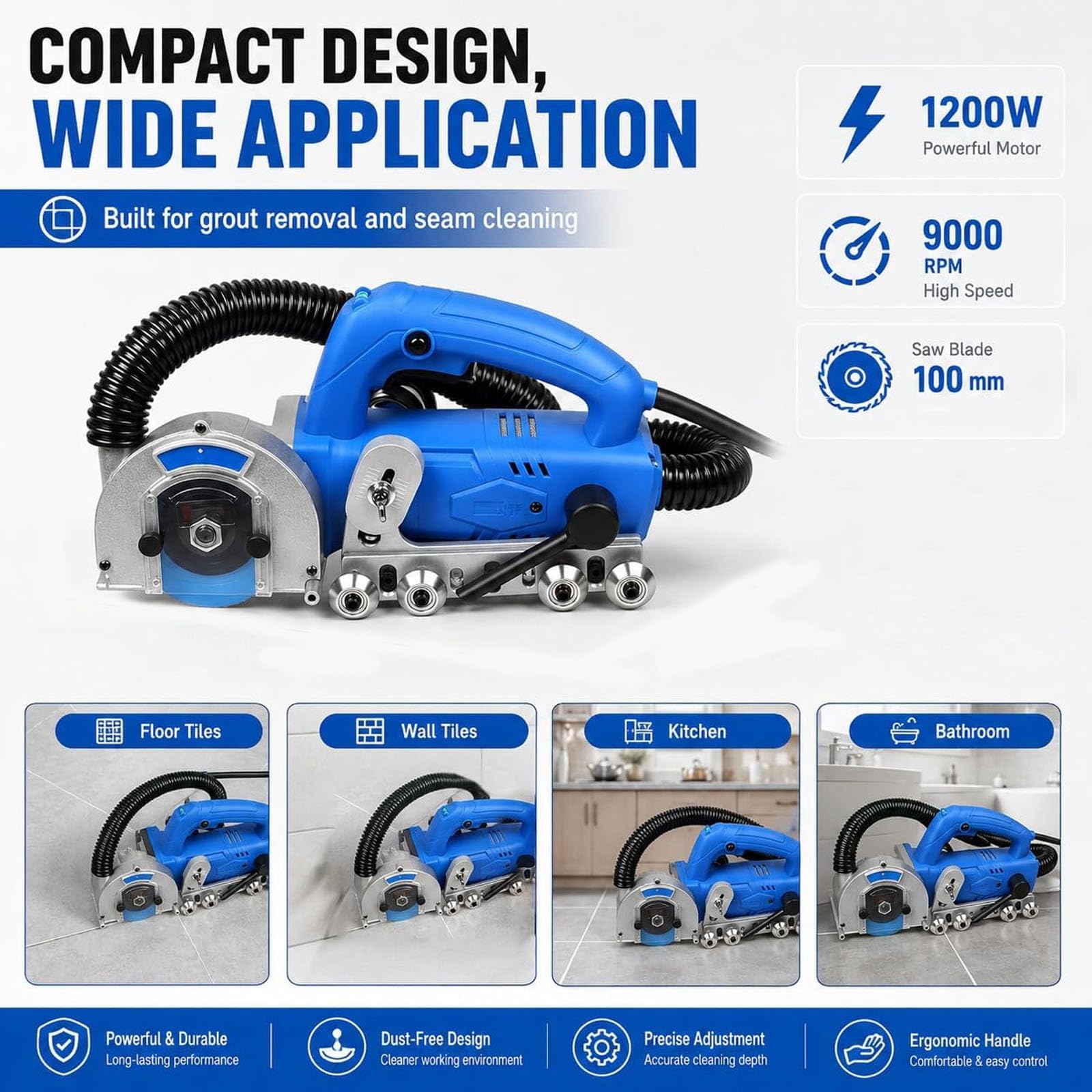 Máquina Eléctrica De 1200 W para Limpiar Grietas Y Juntas De Azulejos, con Salida De Agua En Forma De V, Estructura De Rebote Automático, Nivel De Burbuja Incorporado E Interruptor De Bloqueo