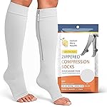 Zipper Compression Socks for Women and Men Open Toe 15-20mmhg Medical Zippered Compression Socks with Zip Guard for Skin Protection (4XL, White)