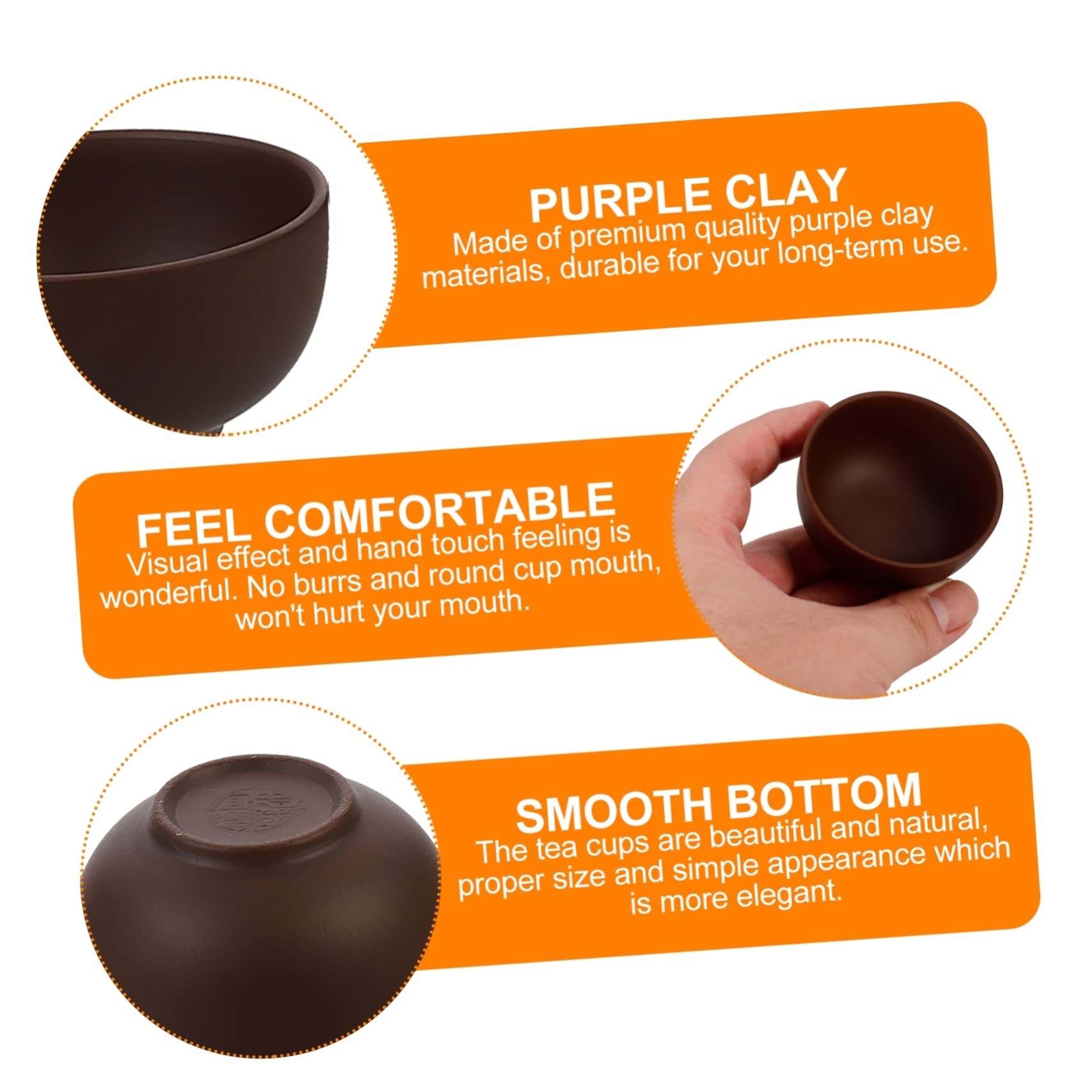 KICHOUSE Tazas de Té de Arcilla Morada Hechas a Mano, Juego de 6 Tazas Grandes de Kung-fu, Cerámica Natural Café, para Degustación de Té Chino en Casa