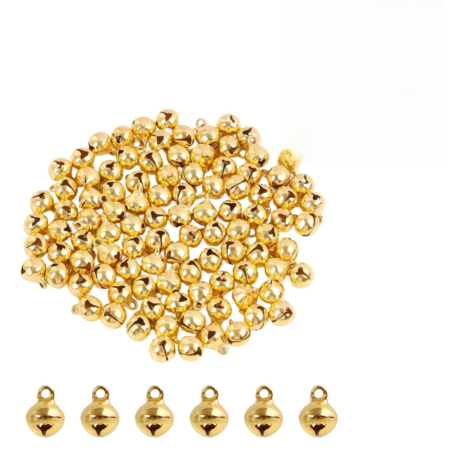 Cascabeles de Cobre Dorado 100 Piezas 11x8 mm con Enganche 2 mm para Decoración Navideña y Manualidades