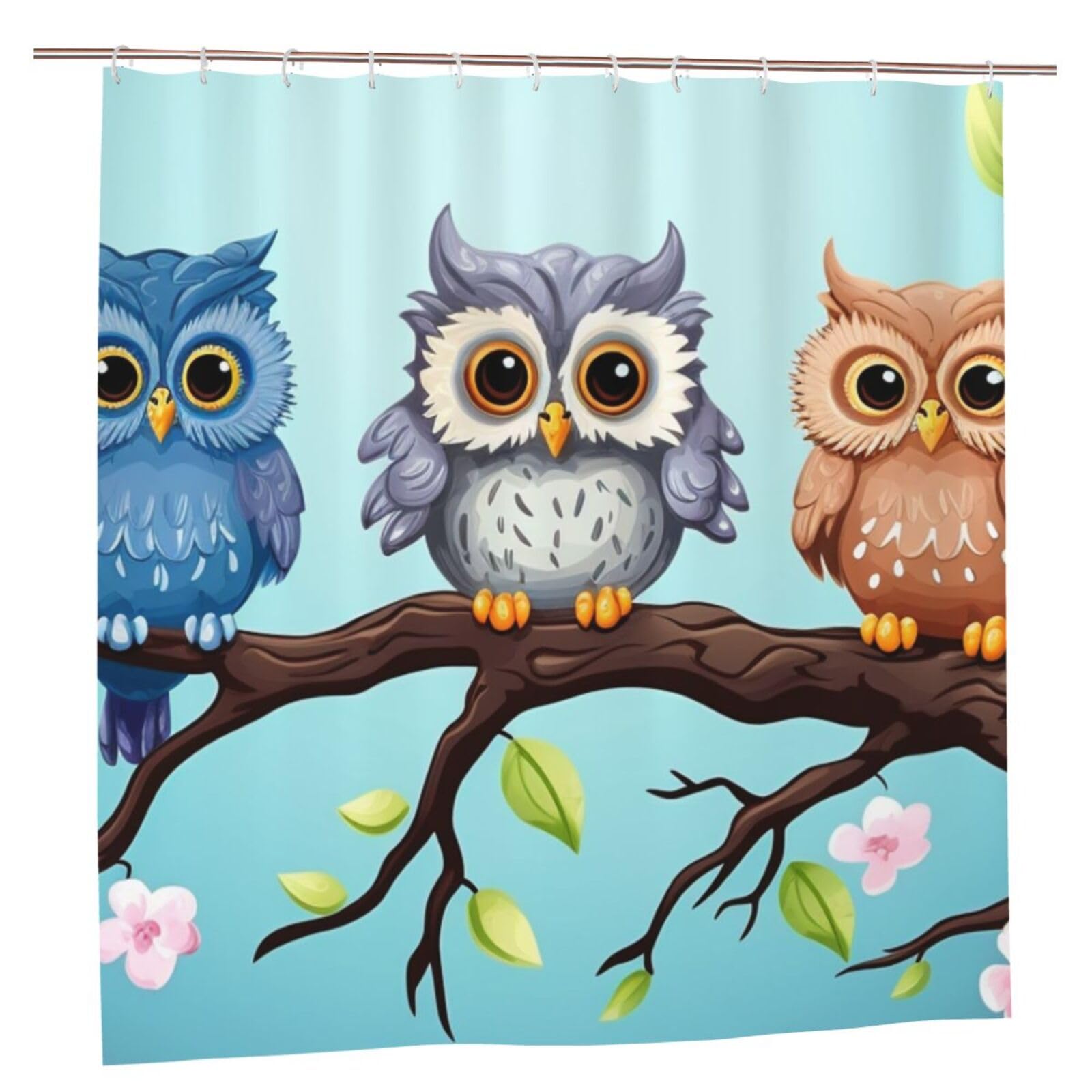 Rideau de douche résistant motif hiboux 183 x 183 cm avec 12 crochets de suspension