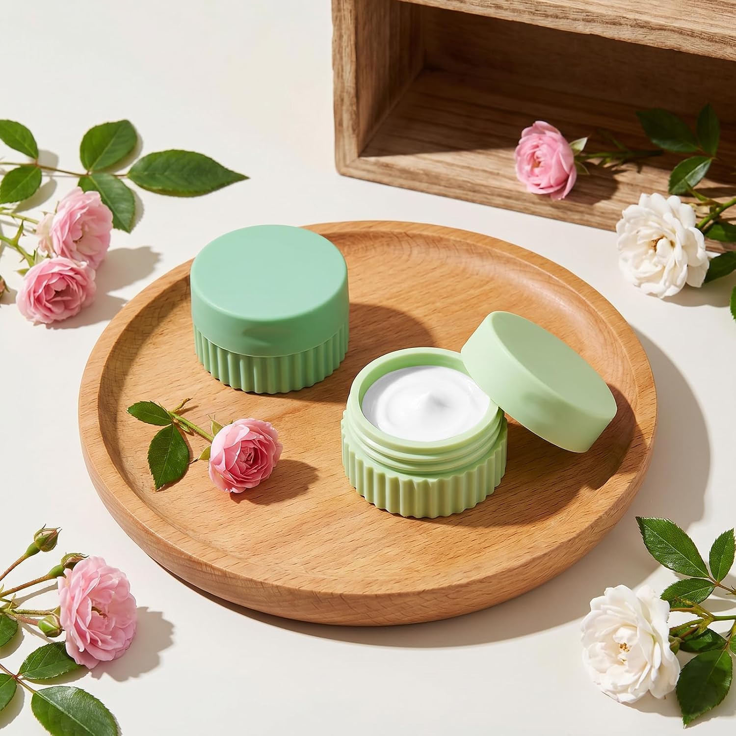 Nogeqi 2 Pcs Small Travel Containers for Creams Silicone, 0.68 oz/20 ml | Travel Jars for Toiletries, Lotion, Cream, Leakproof Refillable Cosmetic Containers, Compact Size for Travelin
