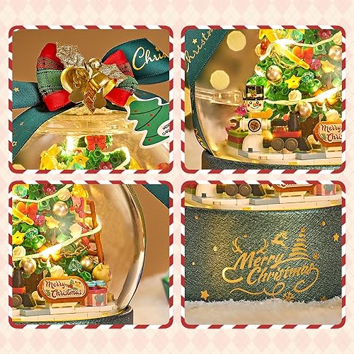 Miniatura 5 de LOZ Mini Blocks 1304 Kit de bloques de construcción de árbol de Navidad, 346 piezas de mini ladrillos modelo de casa con luz, mini ladrillos de