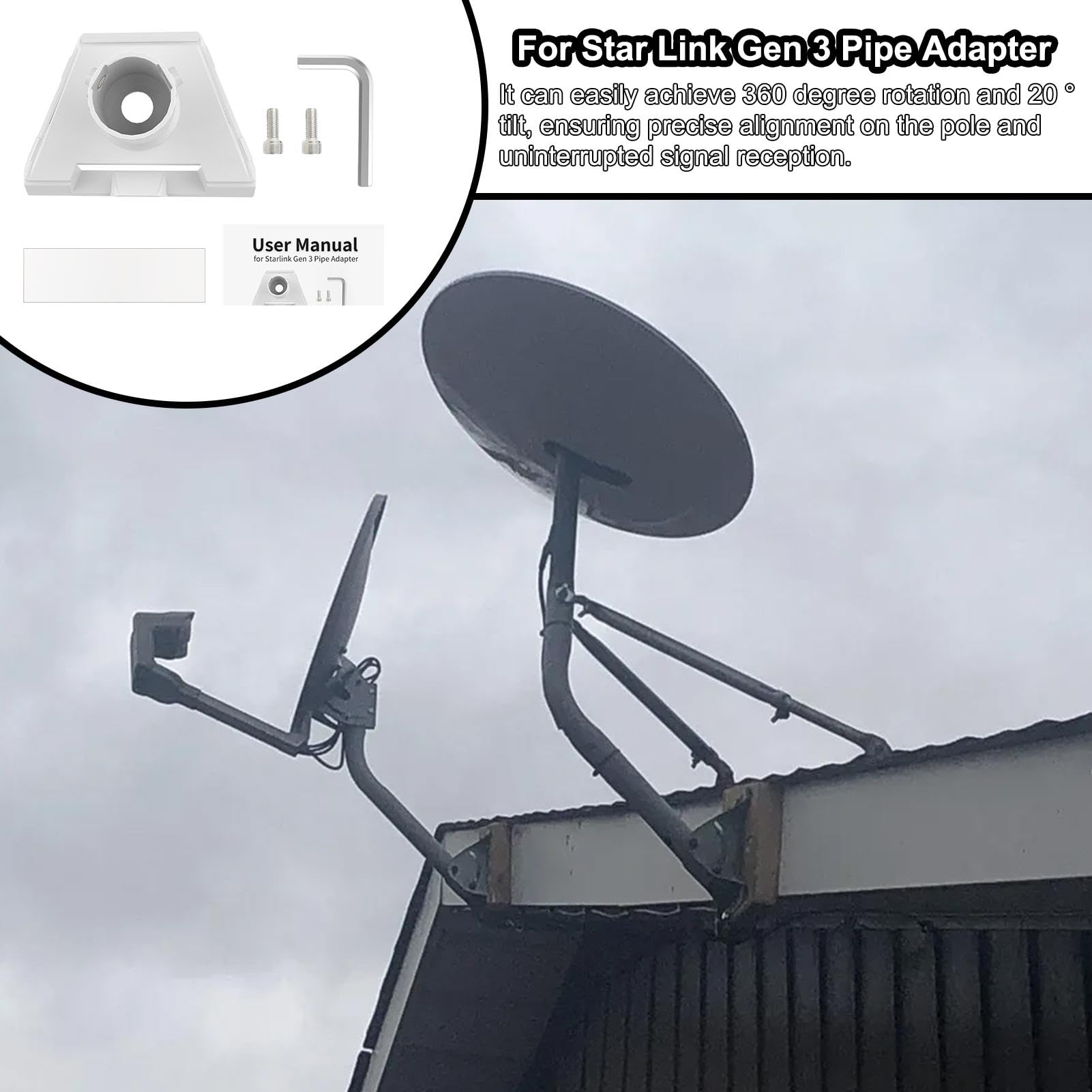 Supporto per satellite, adattatore per tubo satellitare Adattatore per tubi | Elegante kit Internet Adattatore per tubo satellitare per connessioni satellitar