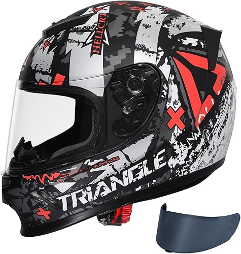 TRIANGLE Casco de motocicleta para niños, casco de cara completa ligero con 2 viseras aprobado por DOT