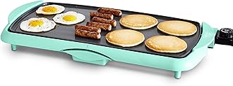 GreenLifeHealthy Ceramic Nonstick, Extra Large 20" Electric Griddle for Pancakes Eggs Burgers and More, Stay Cool Handles, Removable Drip Tray, Adjustable Temperature Control, PFAS-Free, Turquoise