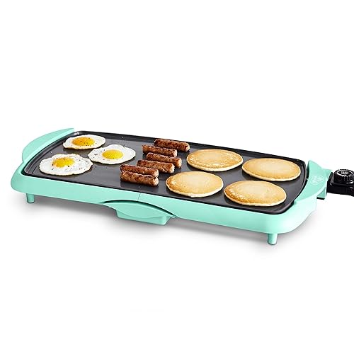 GreenLife 20” Extra Large Electric Griddle, Non-Toxic PFAS & PFOA-Free Ceramic Nonstick, Temperature Control, Quick Even Heating, Removable Drip Tray, Pancakes, Eggs, Sausage, Easy Clean, Turquoise - Turquoise