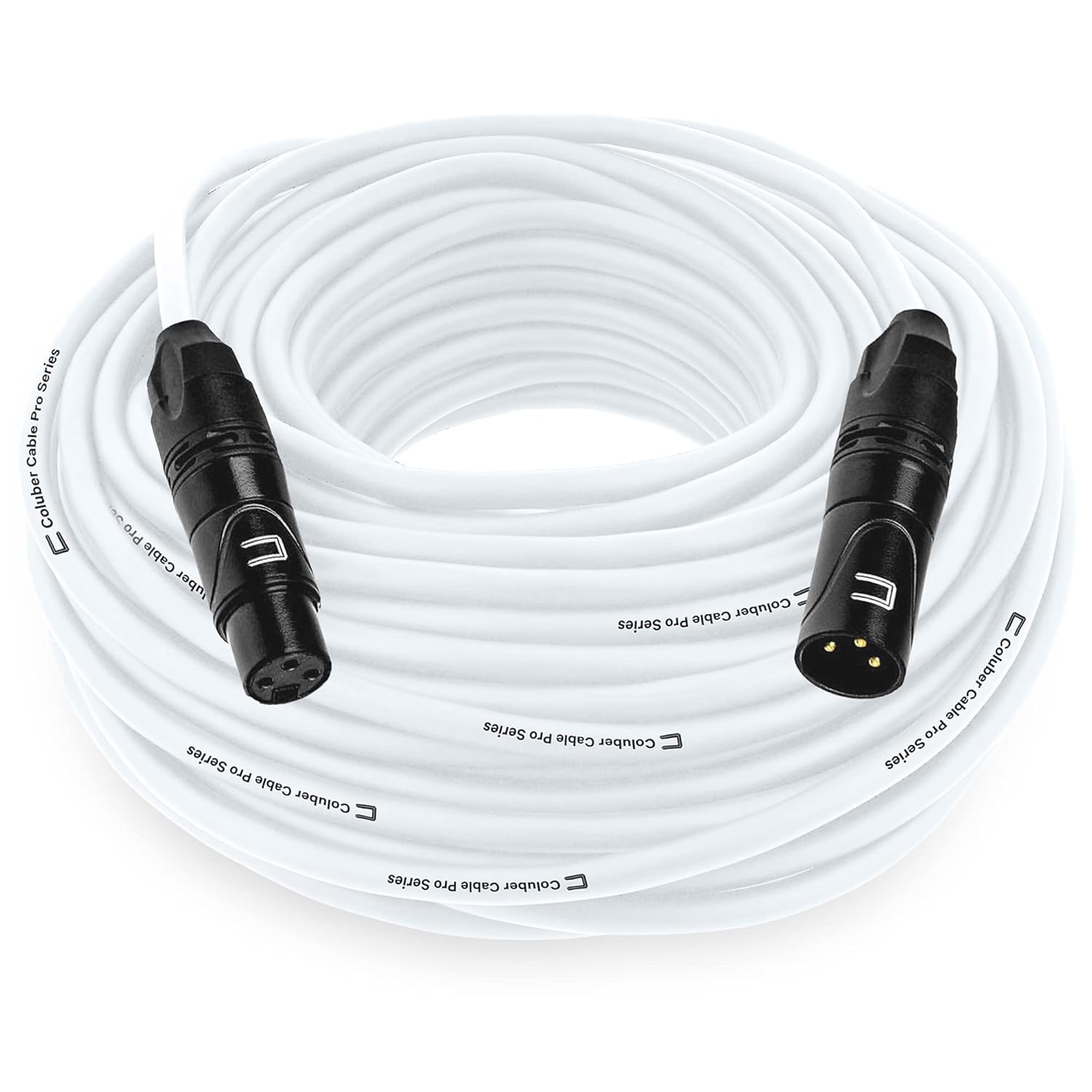 Balanced XLR Cable Male to Female - 75 Feet White - Pro 3-Pin Microphone Connector for Powered Speakers, Audio Interface or Mixer for Live Performance & Recording