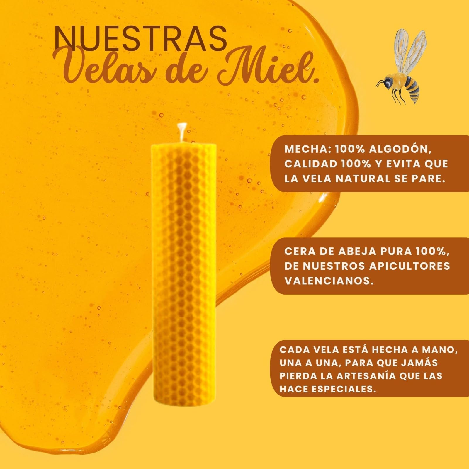 Candele al miele d'api 8 pezzi, cera d'api pura 100% spagnola, candele fatte a mano in provenienza spagnola, (8 candele 10 x 2,2 cm circa) Rituali giorno 11 e 22, 100% Artigianato SENZA PARAFFINA