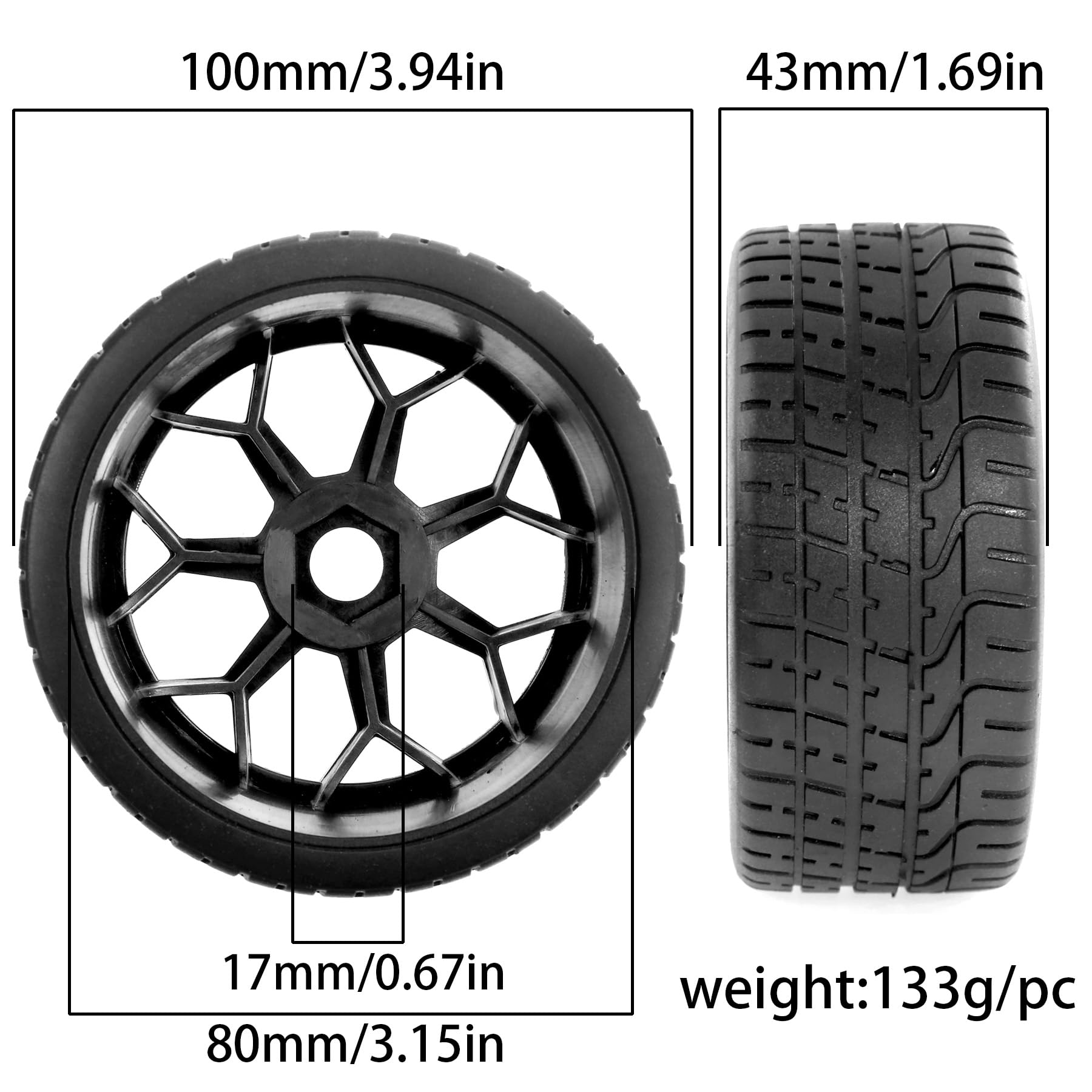 REDSPIDER • 2.9''RC Tires with Foam Inserts?4pcs? Honeycomb Wheel Hub 17mm Hex 42 Wide diameter102mm for Arrma Felony Infraction 6S BLX Typhon 3S 6S MEGA550 Limitless Roller (Type A)