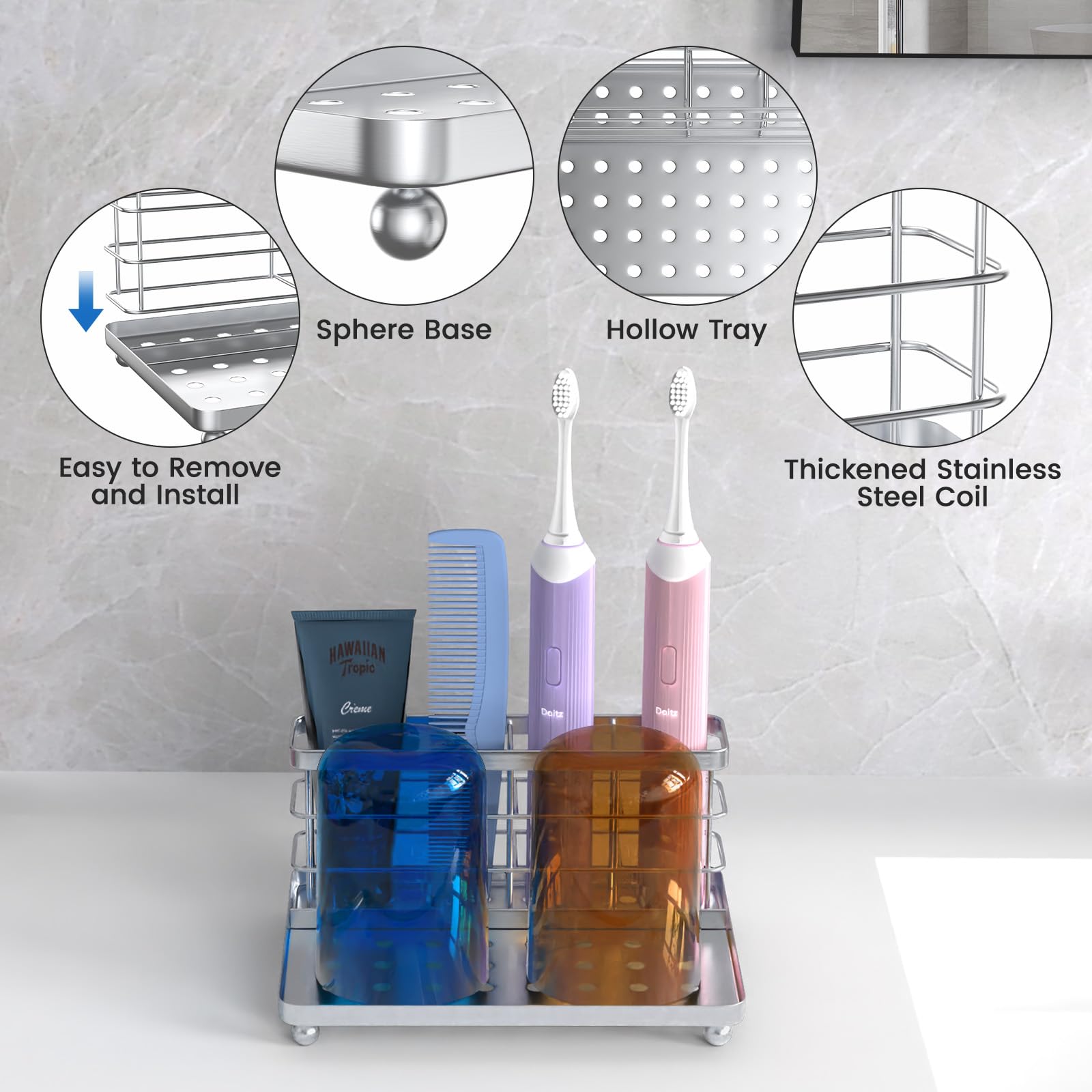 Luxspire Toothbrush Holder, 3-Slot Electric Toothbrush Holder with Detachable Tray - Image 3