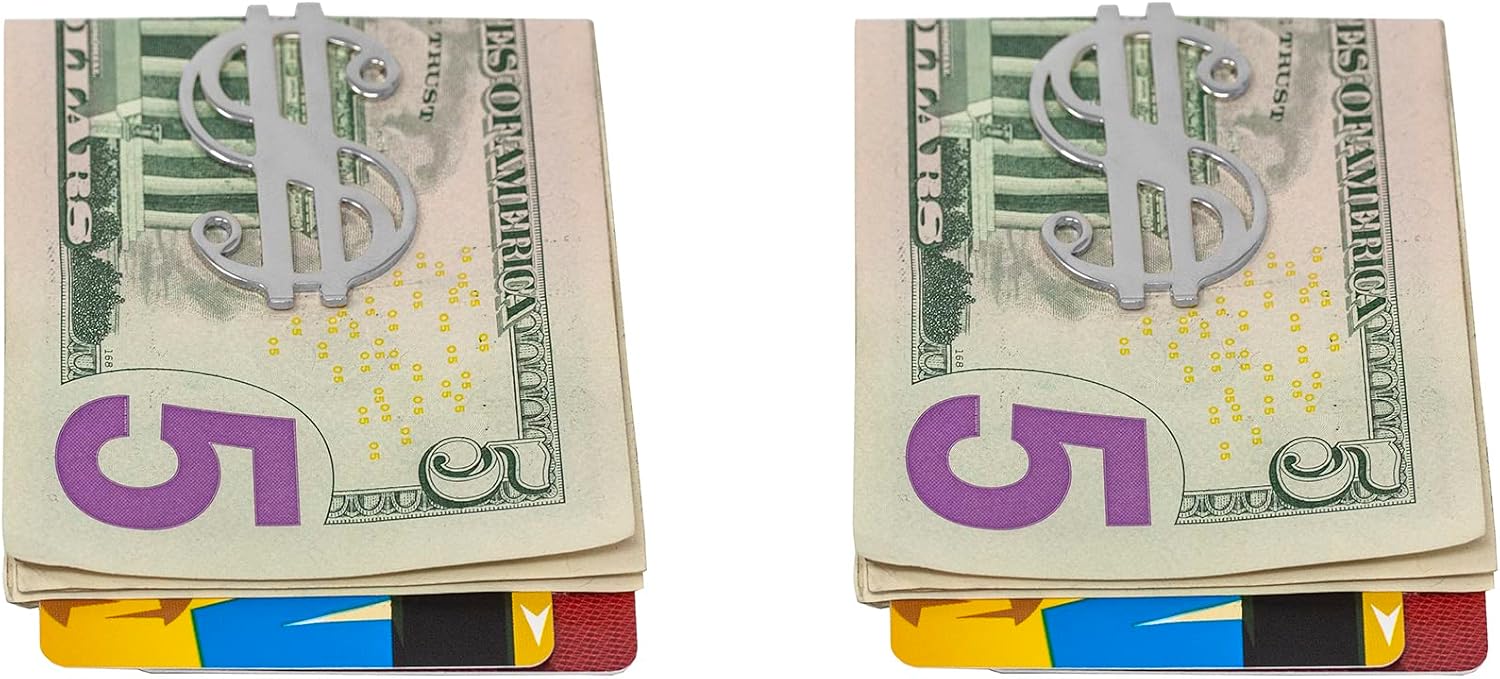Set of 2 Currency Themed Chrome-Plated Stainless Steel Money Clips
