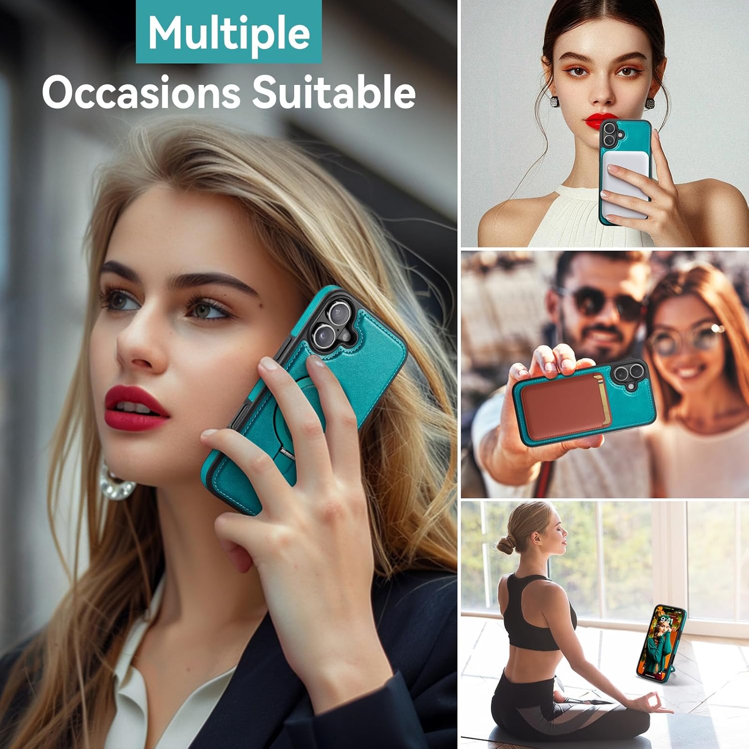 for iPhone 16 Plus Case with Stand Compatible with Magsafe Slim PU Leather & Rubber TPU Drop Proof Magnetic Kickstand Protective Phone Cover with Tempered Glass Screen Protector 6.7", Green - Image 9