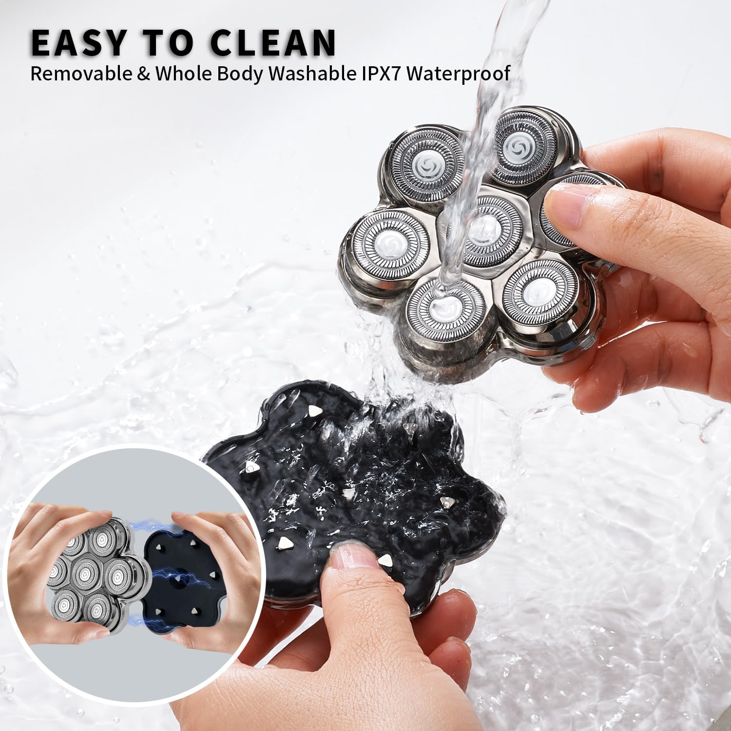 Magnetic Head Shaver Replacement Heads 7 Double Ring Waterproof Rotary Razor Blades for Bald Men Compatible with Freebird wyklaus shpavver (Silver) - Image 6