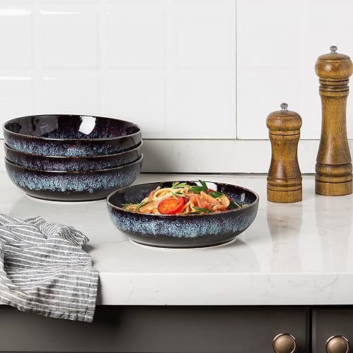 Miniatura 4 de Juego de cuencos para pasta de 30 onzas, cuencos para servir de 8 pulgadas, juego de 4 cuencos de ensalada, cuencos de cerámica grandes, cuencos
