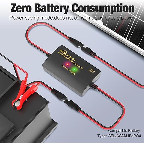 Vista 7 de SOLPERK - Cargador de batería solar de 25 W 12 V, kit de panel solar impermeable con controlador de ahorro de energía para auto, RV, remolque, barco