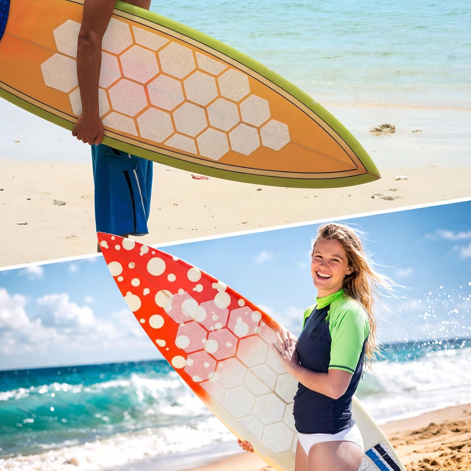 36 Hexagonal Clear Surf Traction Pad and 8 Pcs Semi Hexagonal Semi Clear Deck Pad for Surf Pads Water Sports Skimboards DIY Non Slip Accessories